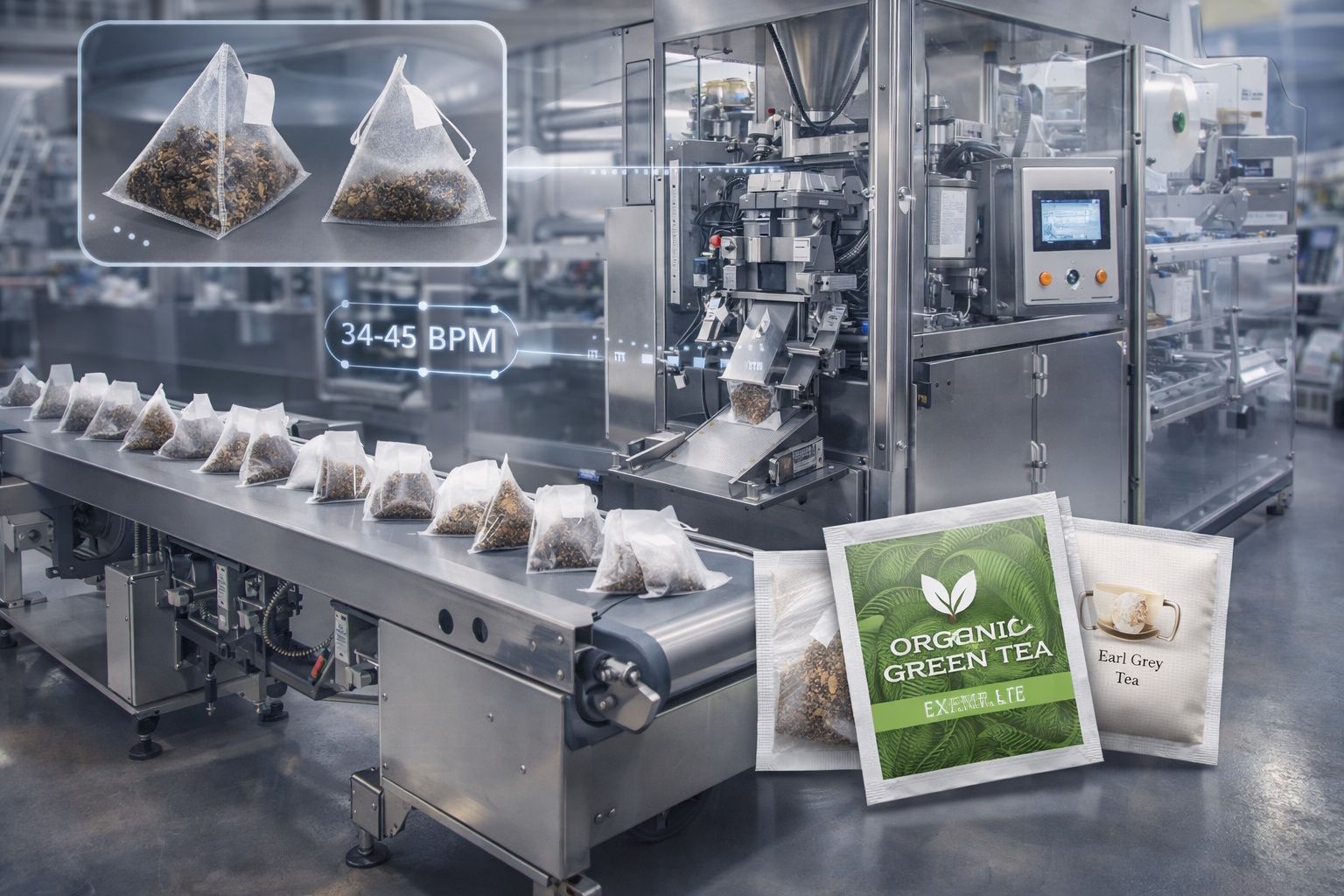 Azienda francese di tè e caffè cerca linea per bustine piramidali e imbustate