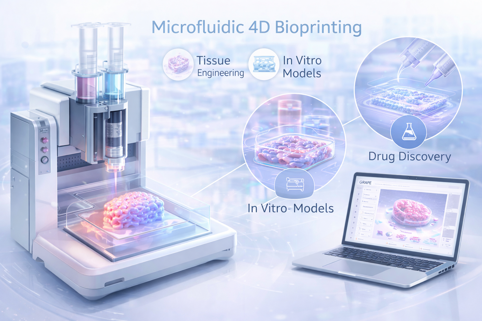 4D bioprinting microfluidico per biomateriali a bassa viscosità e costrutti complessi