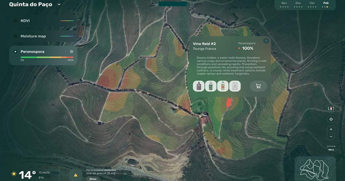 Sistema di rilevamento satellitare per malattie dei vigneti